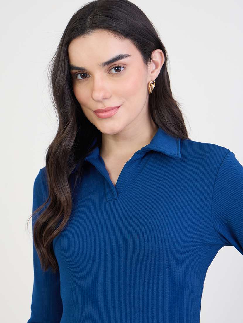 women solid collared long sleeve a-line dress - 22285472 -  Standard Image - 4