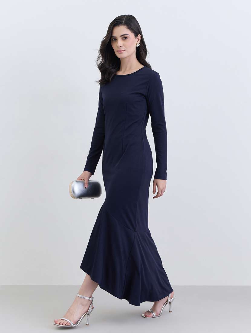 women solid long sleeve a-line dress - 22285475 -  Standard Image - 1