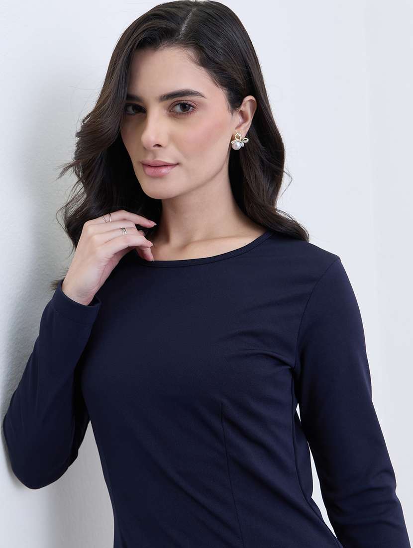 women solid long sleeve a-line dress - 22285475 -  Standard Image - 4