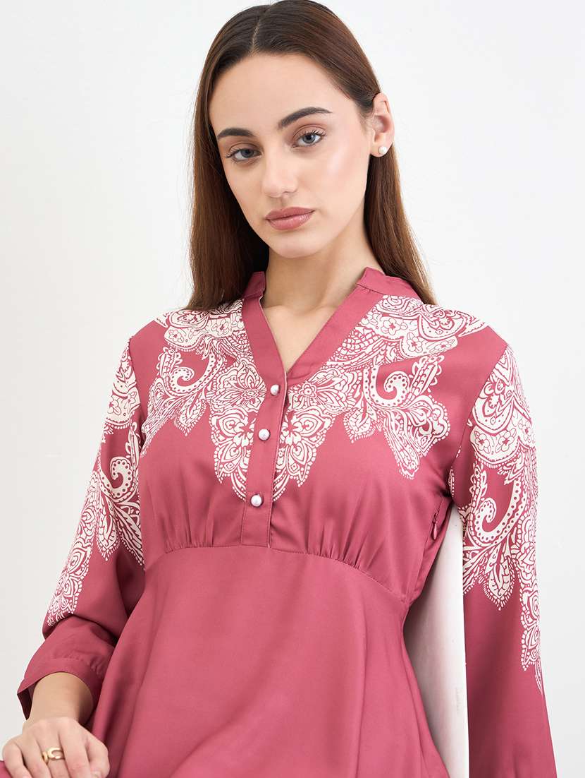 women printed mandarin neck flared dress - 22285476 -  Standard Image - 4