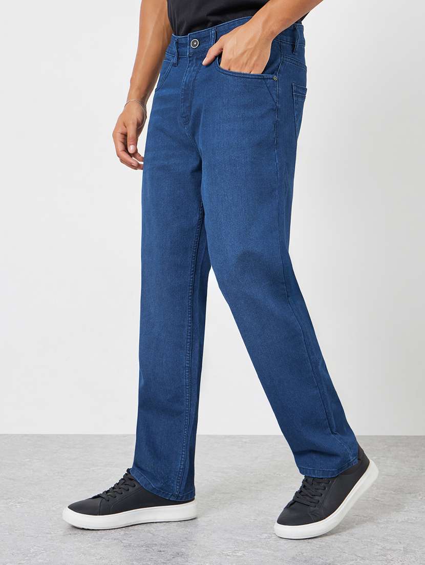 men plain mid rise full length relaxed fit jeans