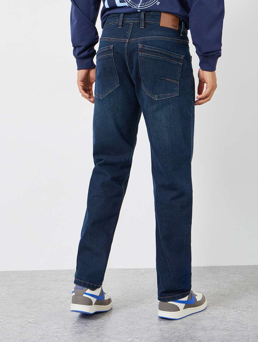 men plain mid rise straight fit jeans - 22285485 -  Standard Image - 1