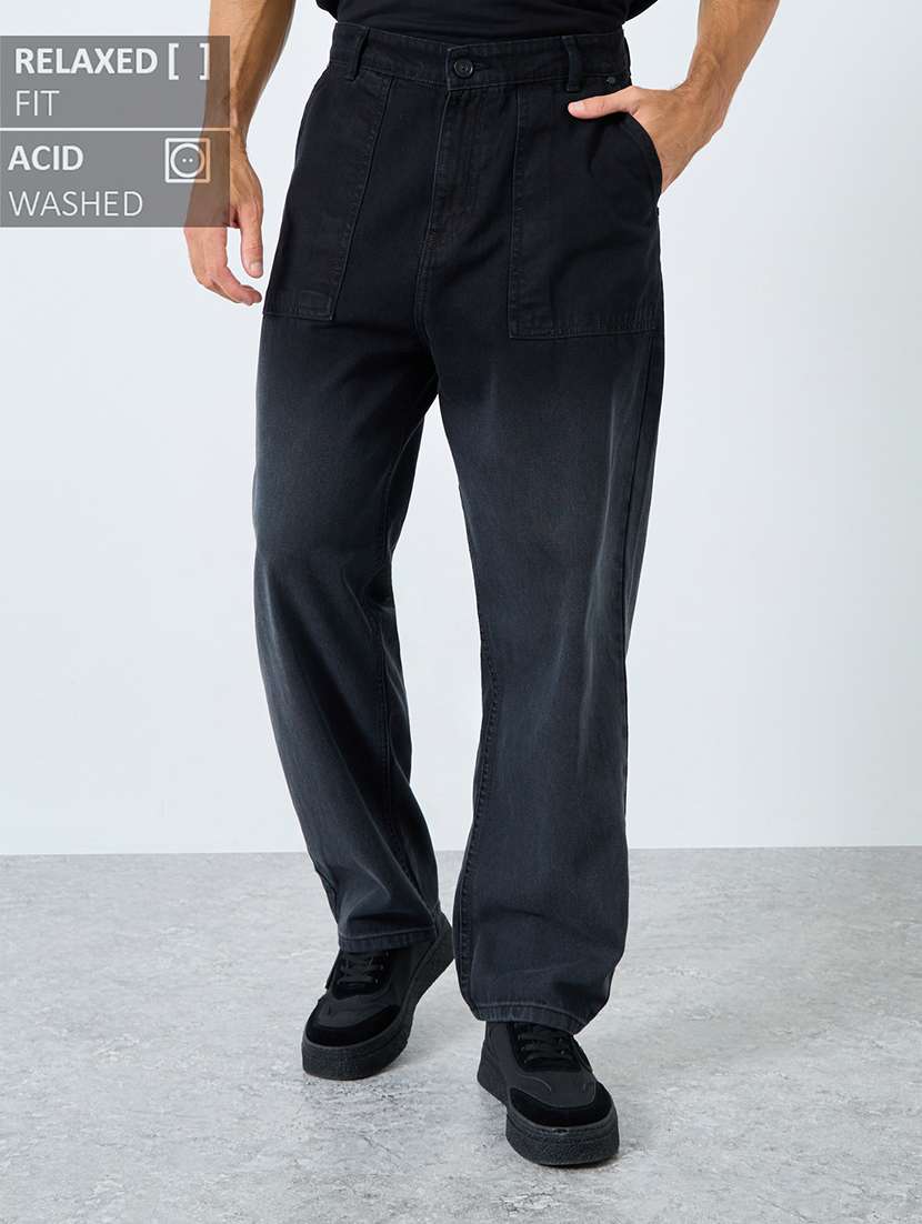 men washed mid rise full length relaxed fit jeans