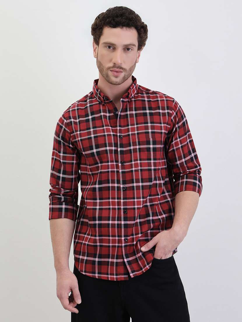 men checkered long sleeve regualr fit casual shirt