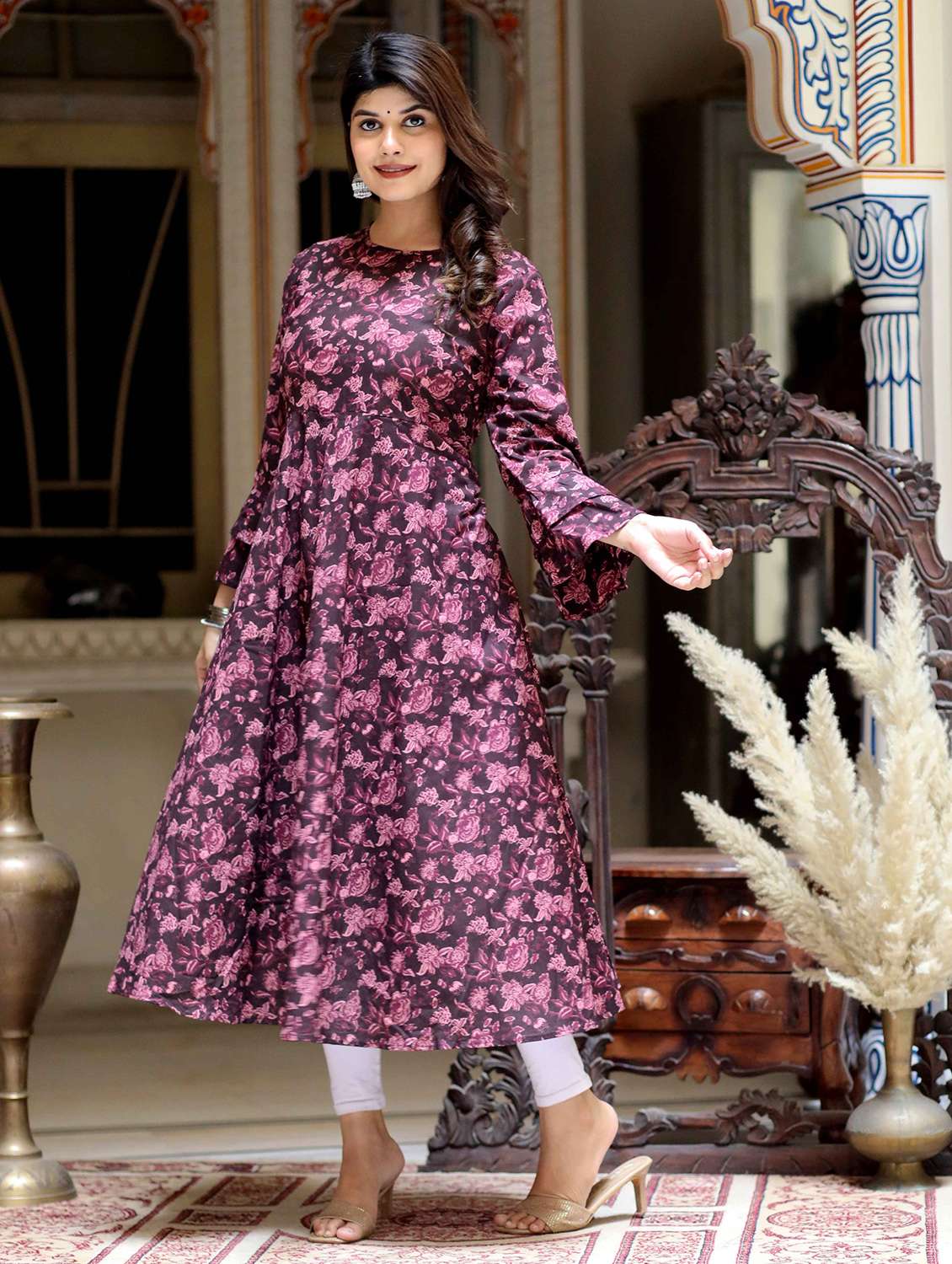 women floral printed long sleeve anarkali kurta - 22285507 -  Standard Image - 1