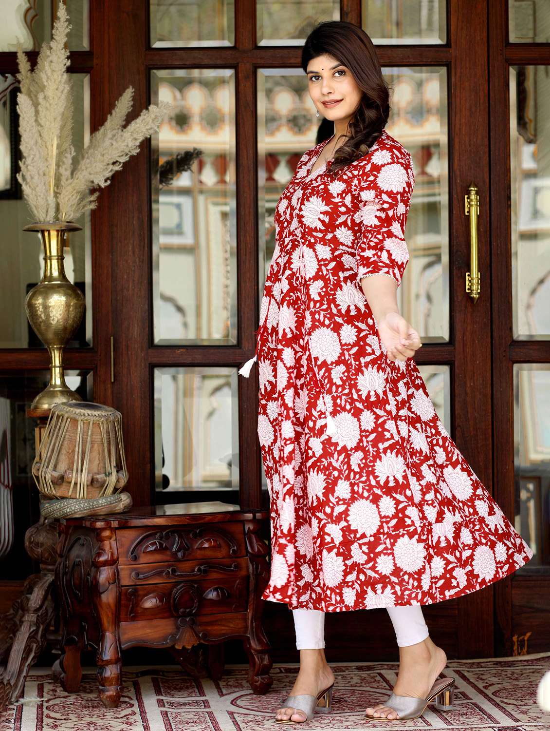 women printed three quarter sleeve anarkali kurta - 22285513 -  Standard Image - 1