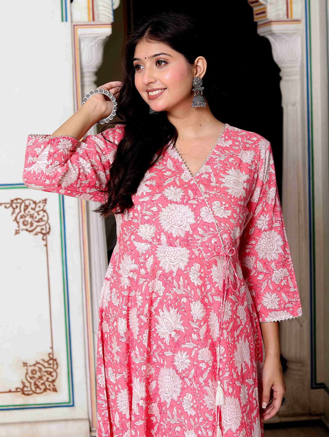 women printed three quarter sleeve anarkali kurta - 22285515 -  Standard Image - 4