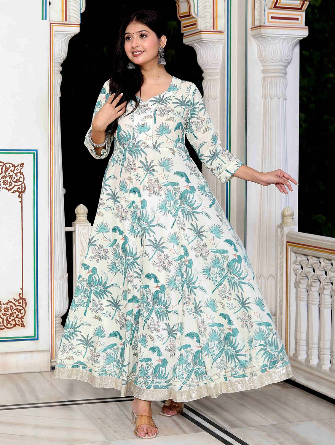 women printed three quarter sleeve anarkali kurta - 22285520 -  Standard Image - 1