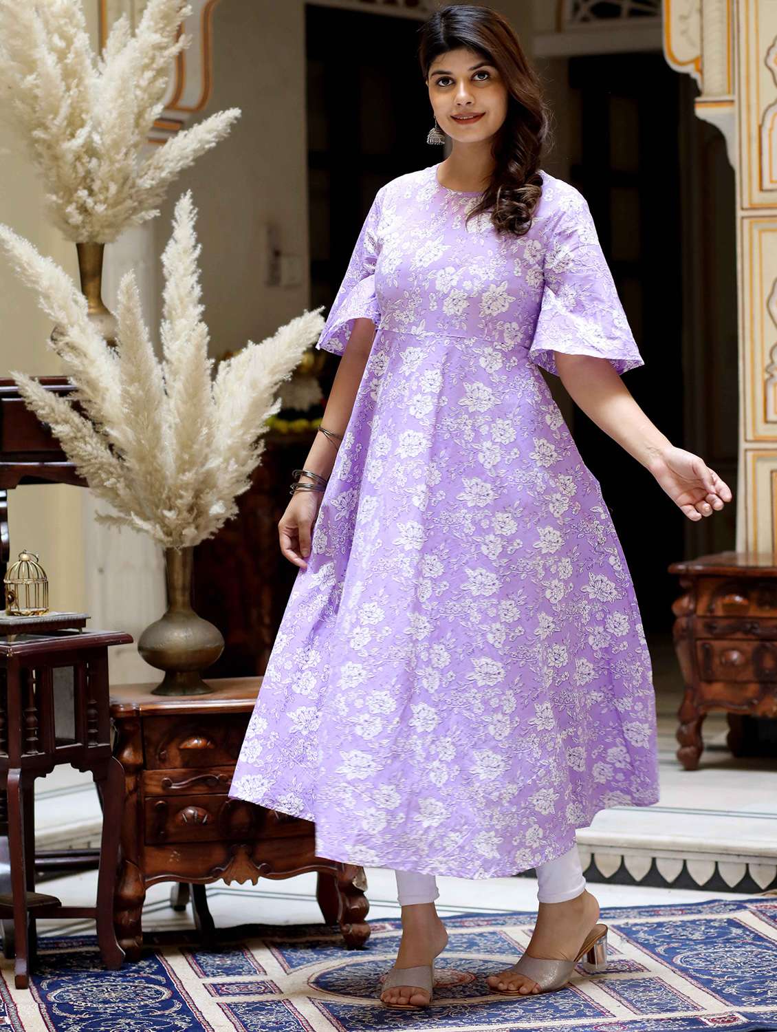 women printed three quarter sleeve anarkali kurta - 22285521 -  Standard Image - 1