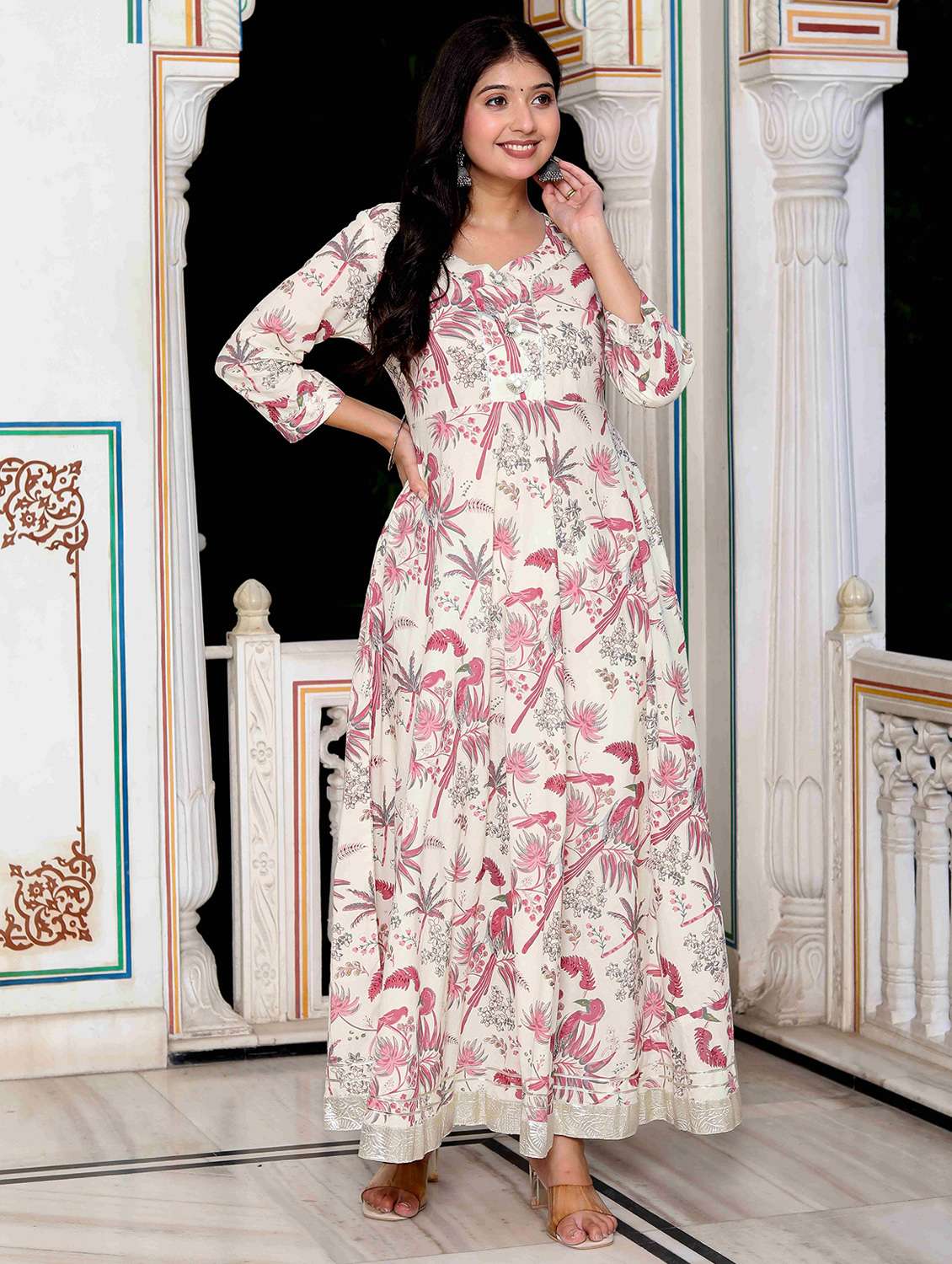 women printed three quarter sleeve anarkali kurta - 22285522 -  Standard Image - 1