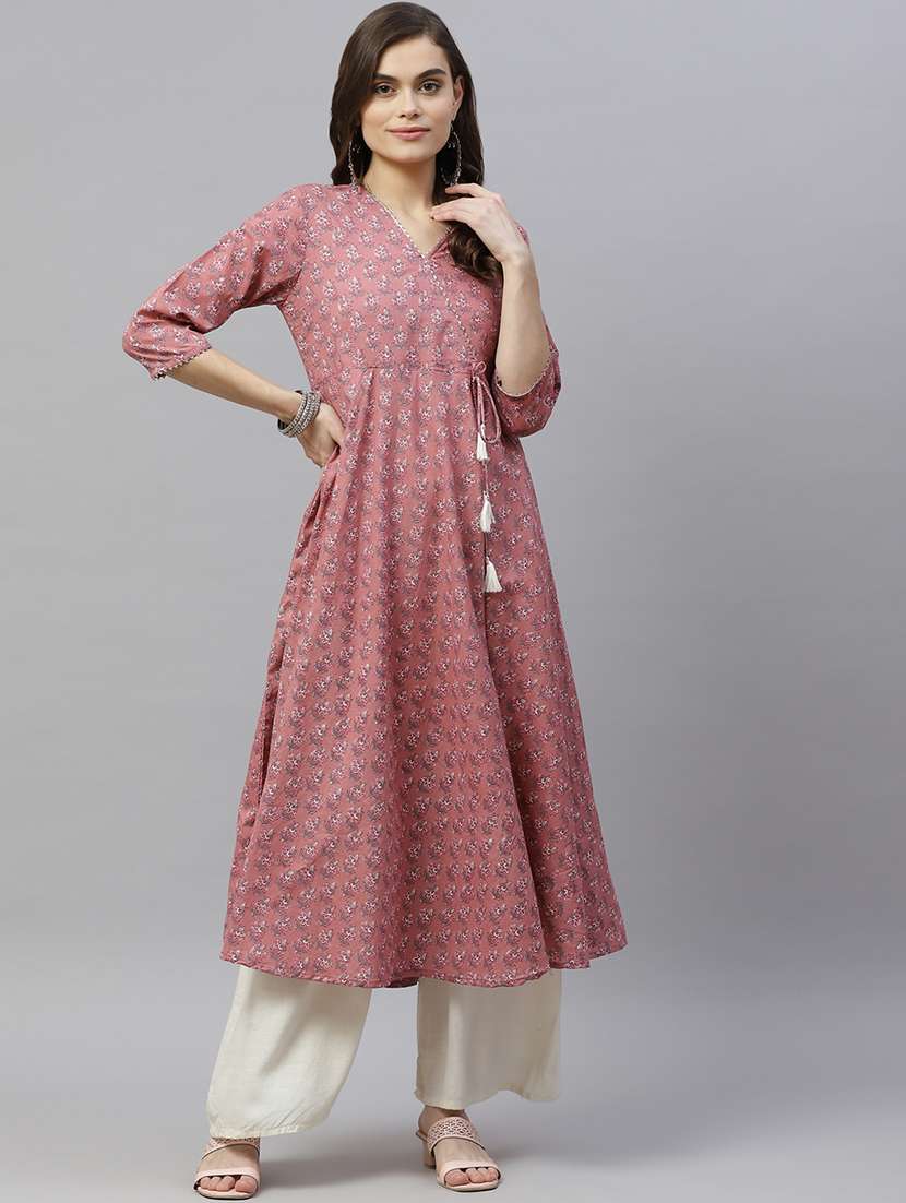women printed three quarter sleeve anarkali kurta - 22285523 -  Standard Image - 1