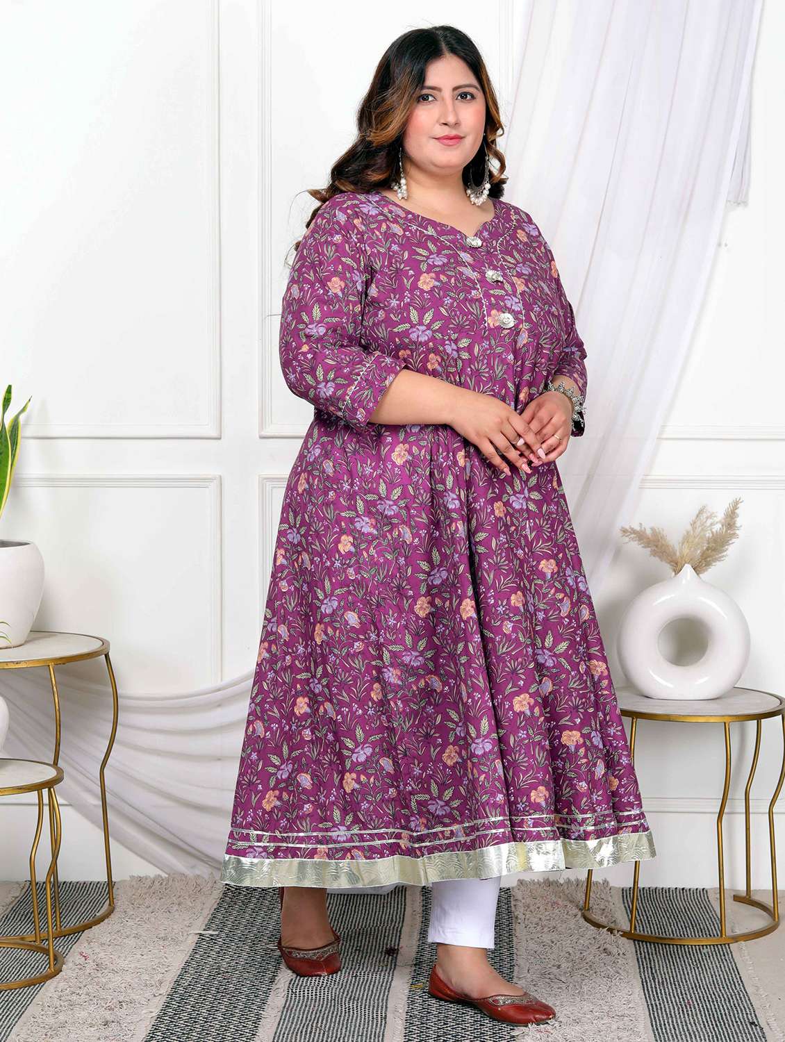 women printed three quarter sleeve anarkali kurta - 22285528 -  Standard Image - 1