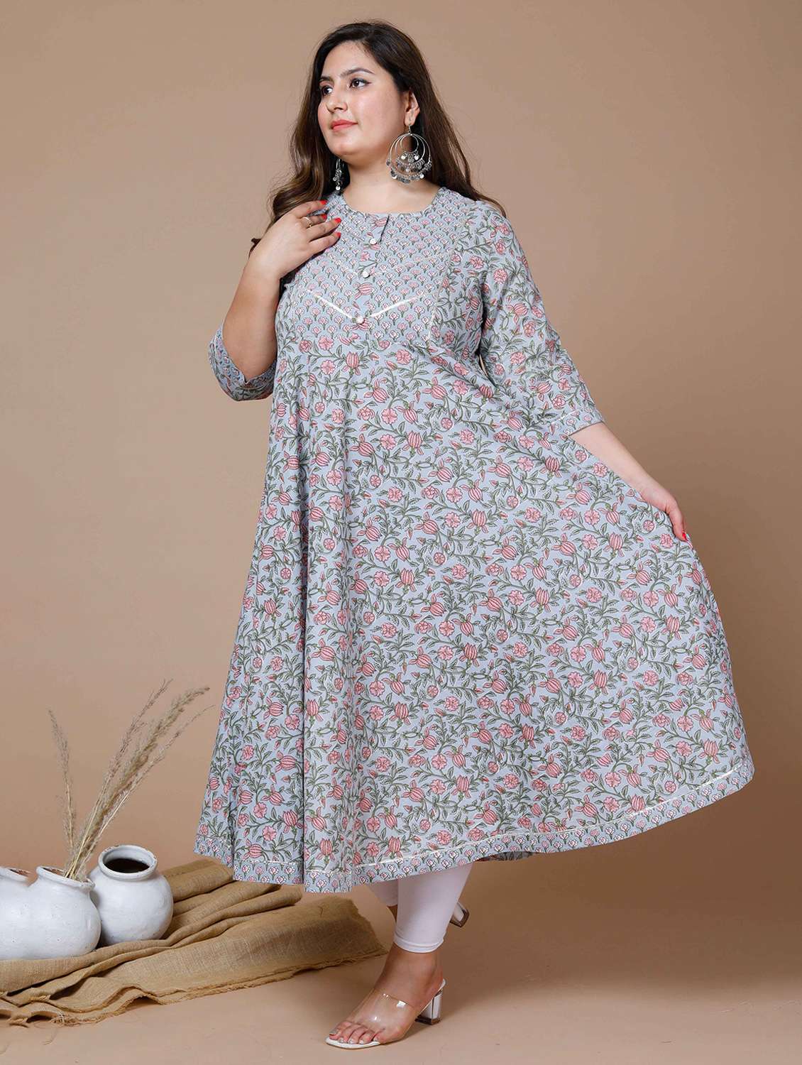 women printed three quarter sleeve anarkali kurta - 22285530 -  Standard Image - 1