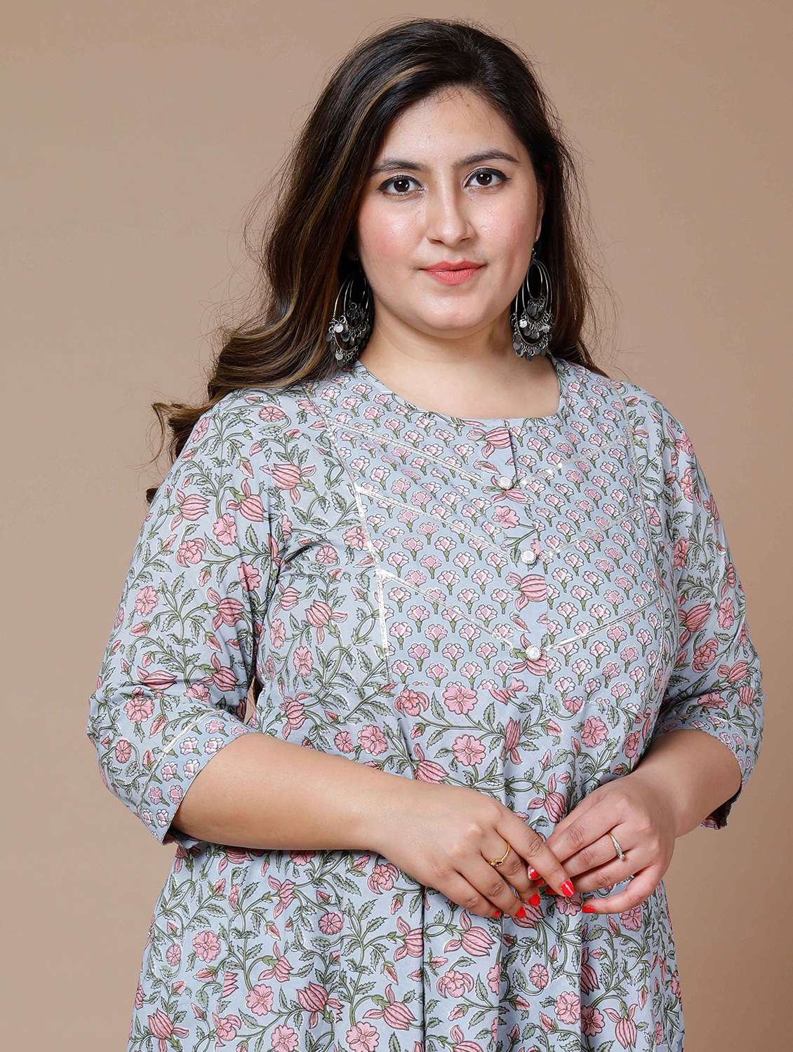 women printed three quarter sleeve anarkali kurta - 22285530 -  Standard Image - 4