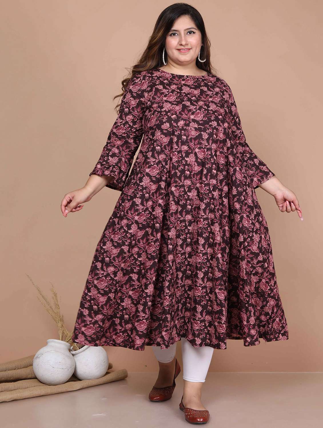 women printed three quarter sleeve anarkali kurta - 22285531 -  Standard Image - 1