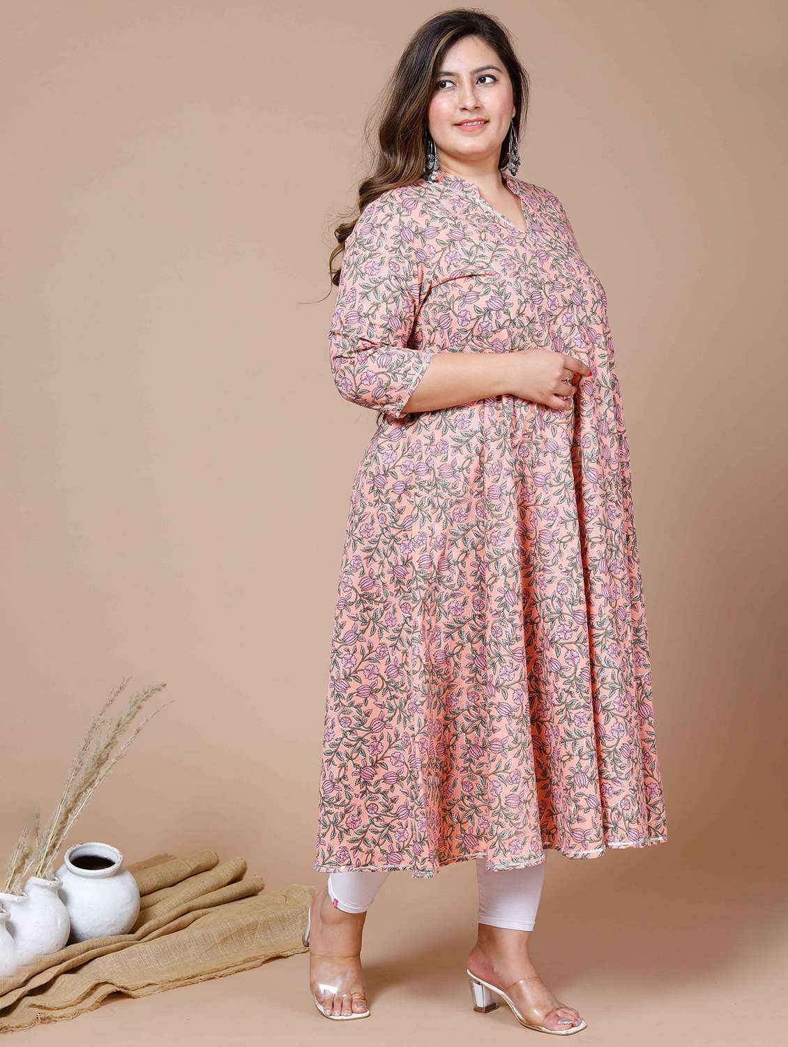 women printed three quarter sleeve anarkali kurta - 22285532 -  Standard Image - 1