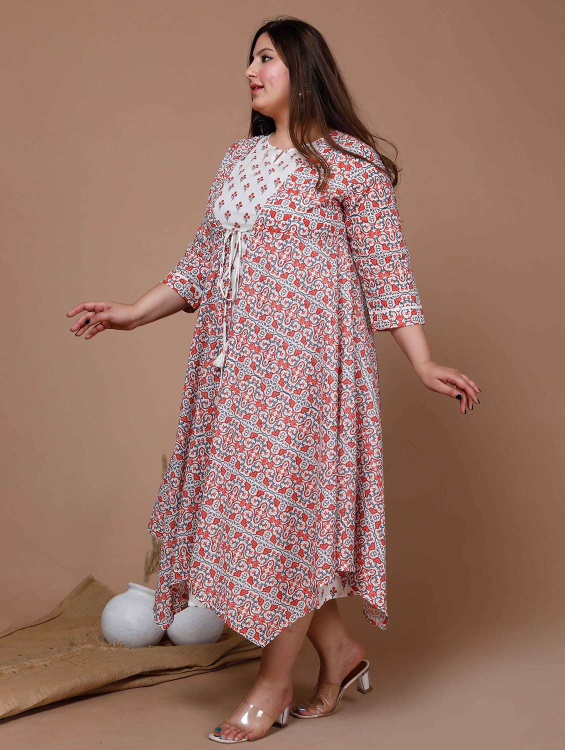 women plus size floral printed three quarter sleeve a-line kurta - 22285535 -  Standard Image - 1