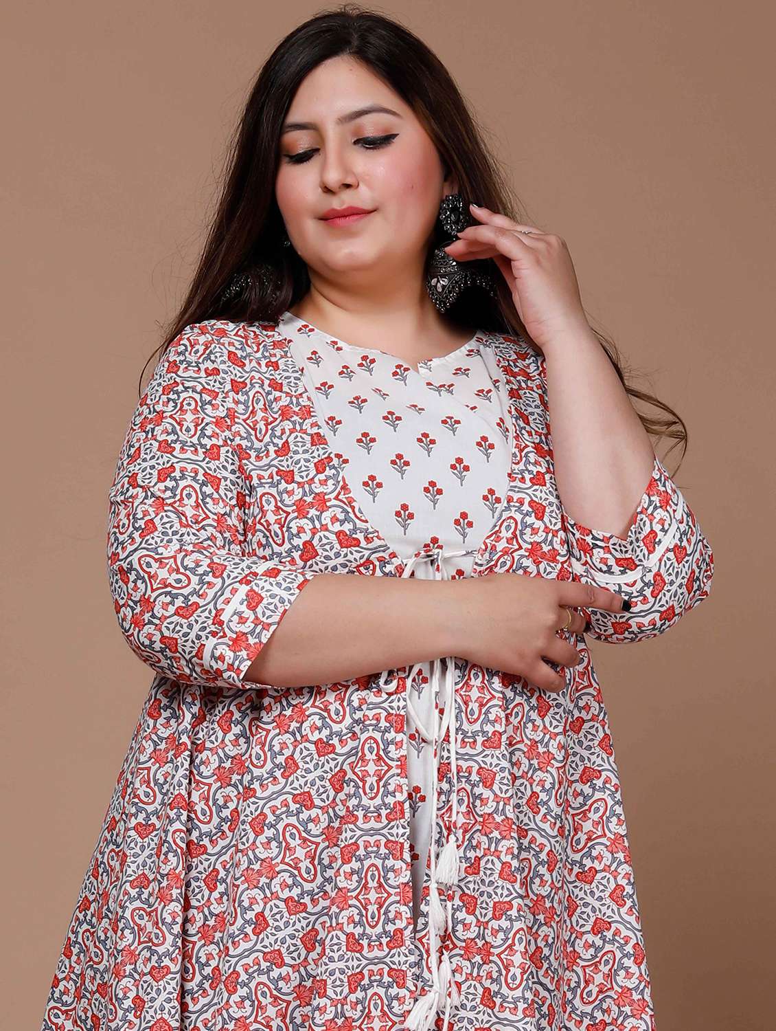 women plus size floral printed three quarter sleeve a-line kurta - 22285535 -  Standard Image - 4