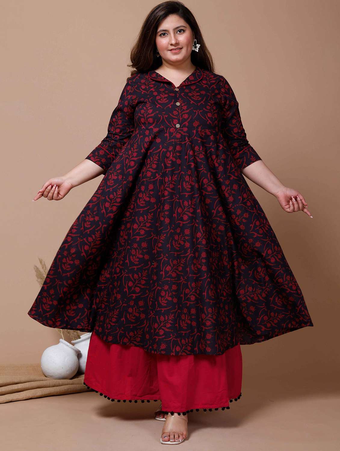 women plus size floral printed three quarter sleeve anarkali kurta - 22285536 -  Standard Image - 1