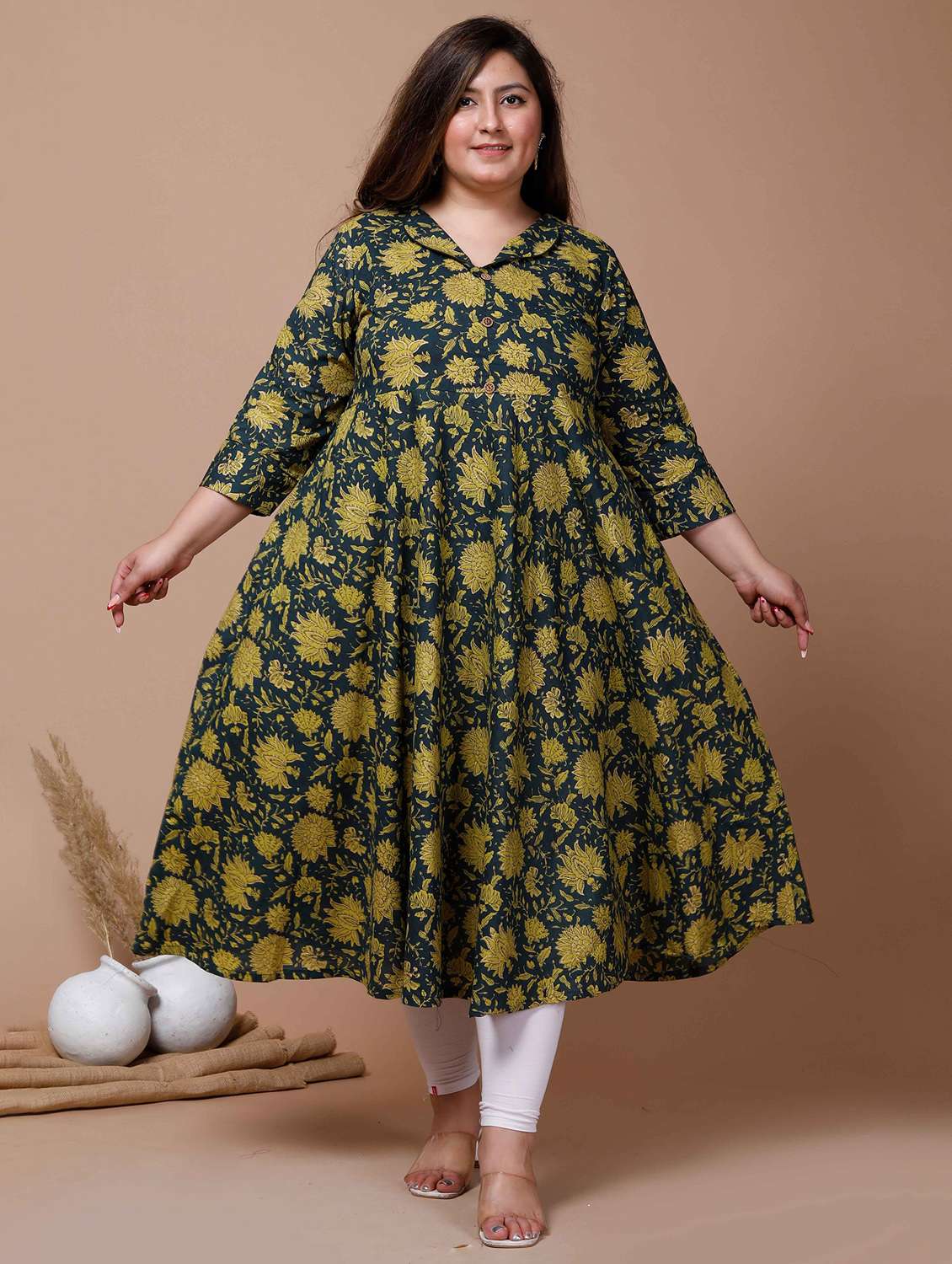 women printed three quarter sleeve anarkali kurta - 22285537 -  Standard Image - 1