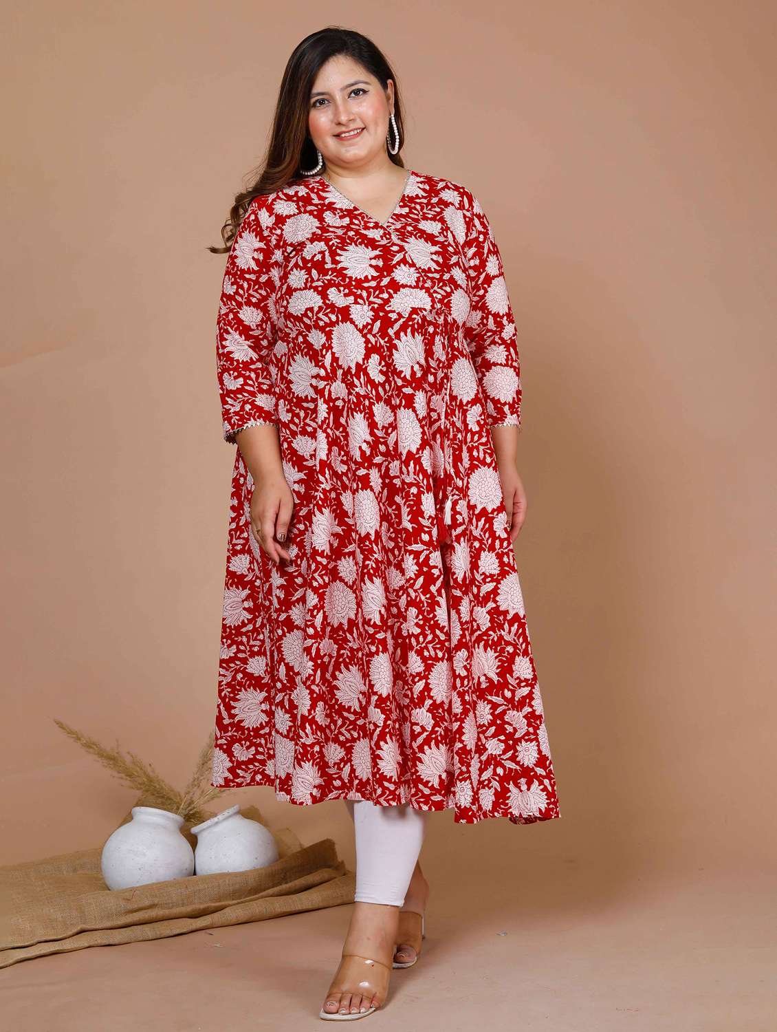 women printed three quarter sleeve anarkali kurta