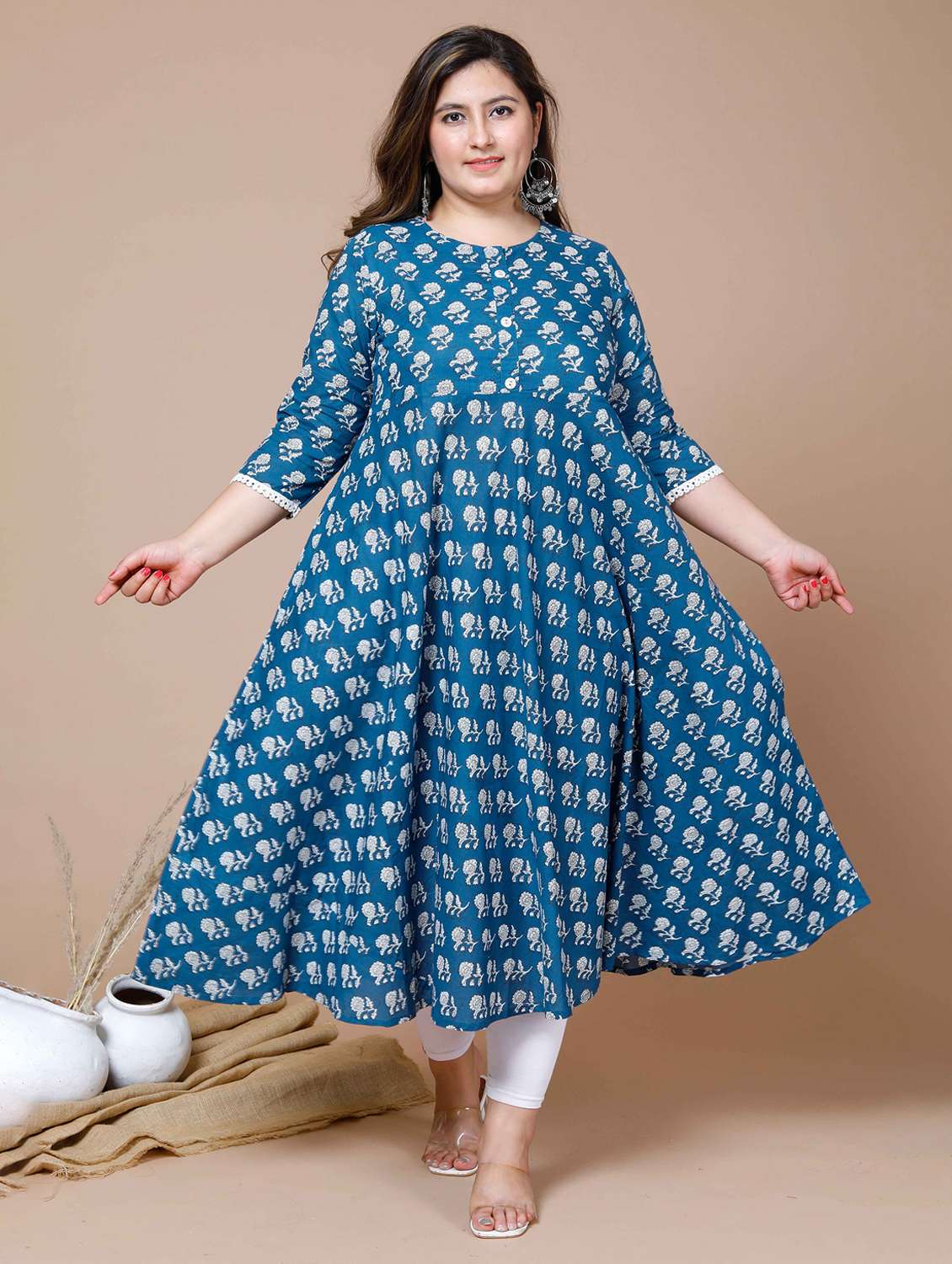 women printed three quarter sleeve anarkali kurta