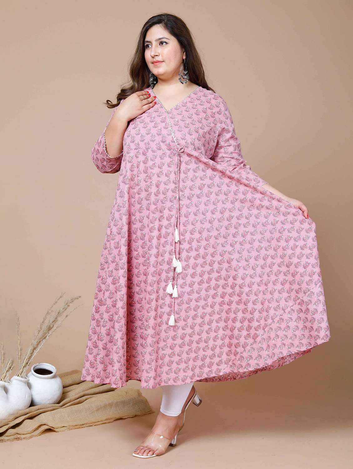 women printed three quarter sleeve anarkali kurta - 22285542 -  Standard Image - 1