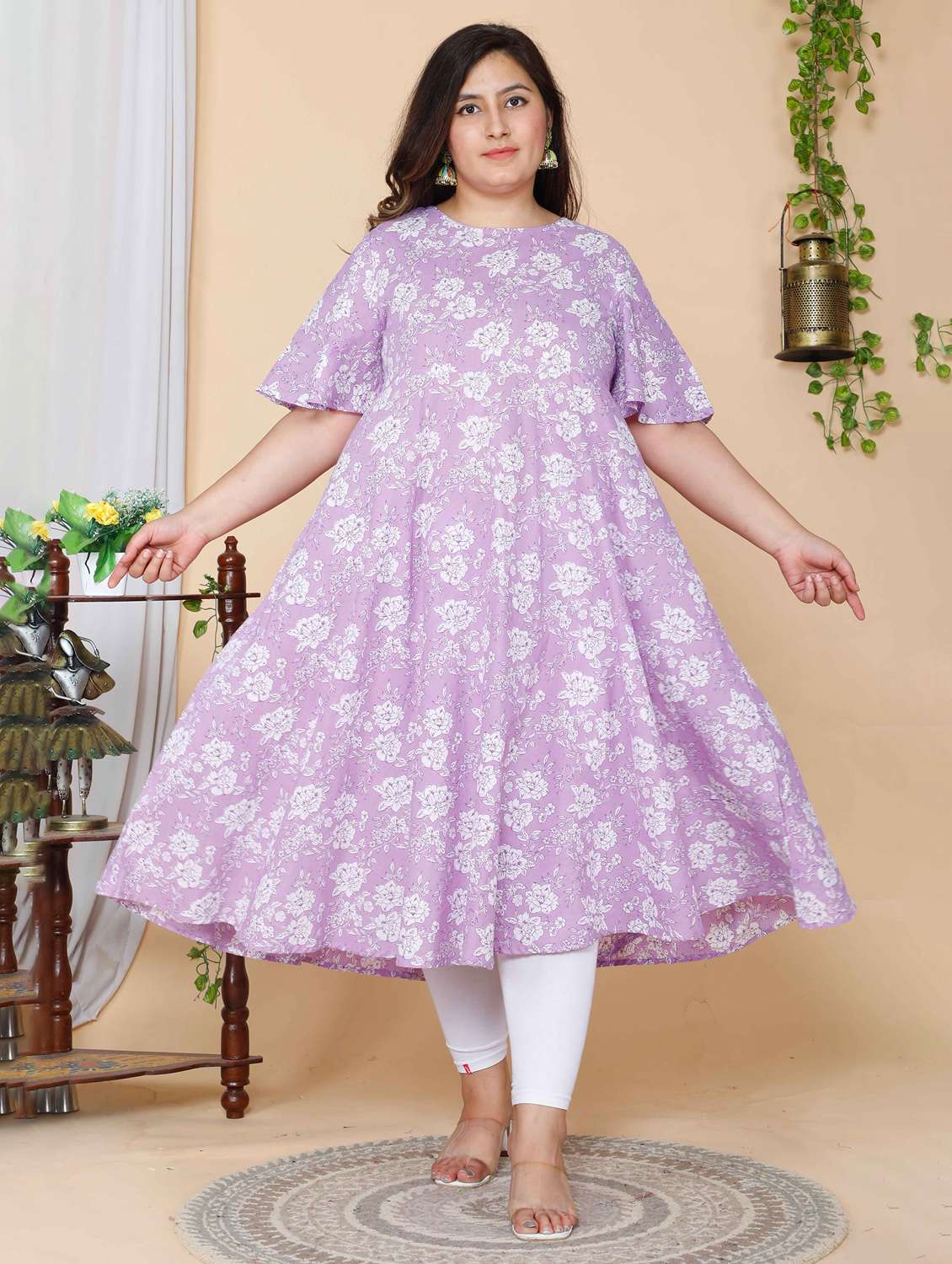 women printed three quarter sleeve anarkali kurta
