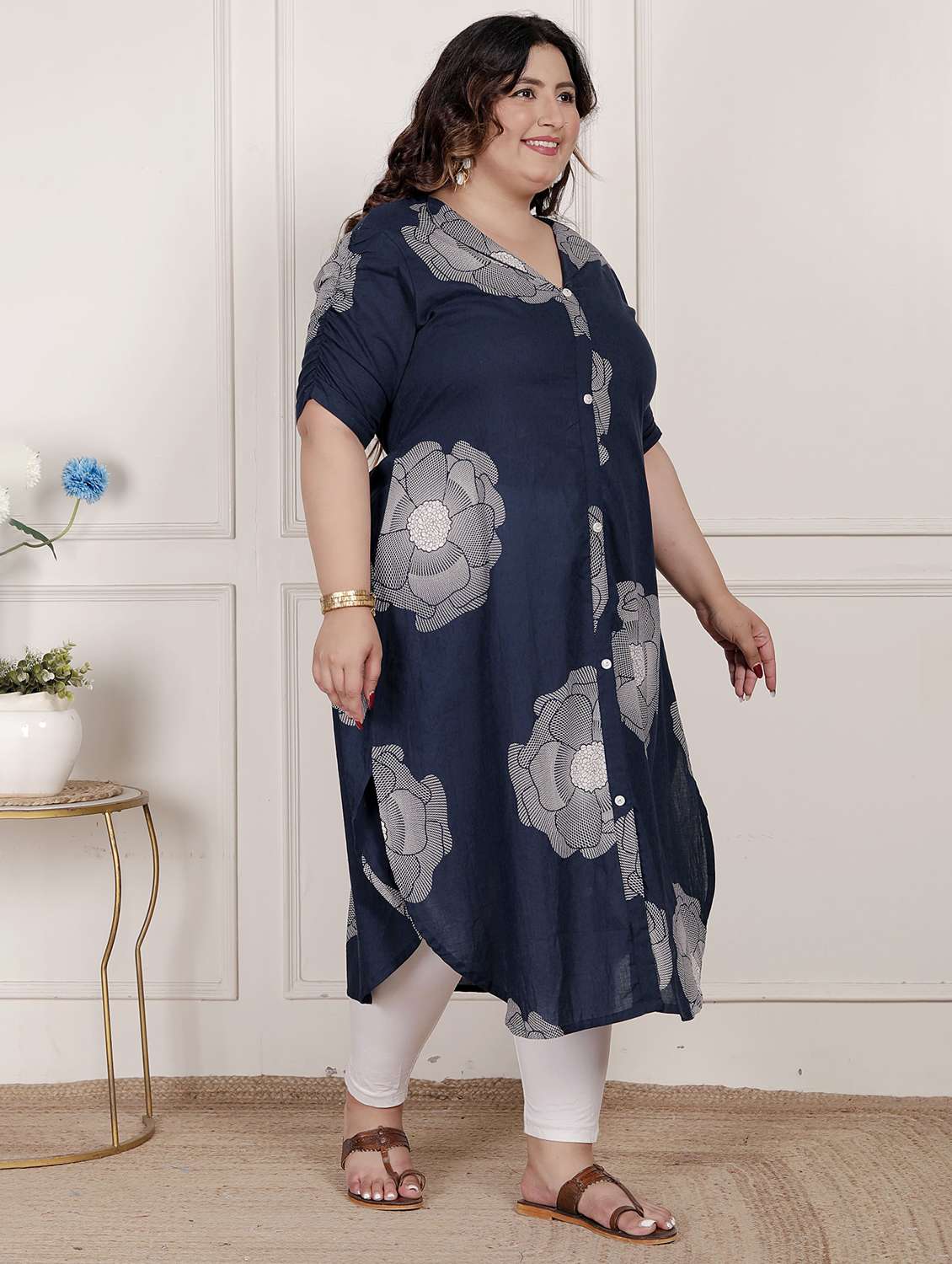 women plus size floral printed short sleeve a-liine kurta - 22285544 -  Standard Image - 1