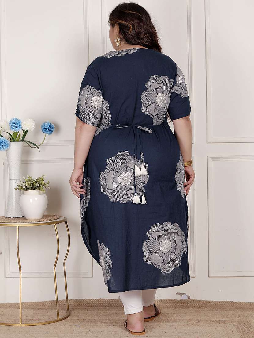 women plus size floral printed short sleeve a-liine kurta - 22285544 -  Standard Image - 4