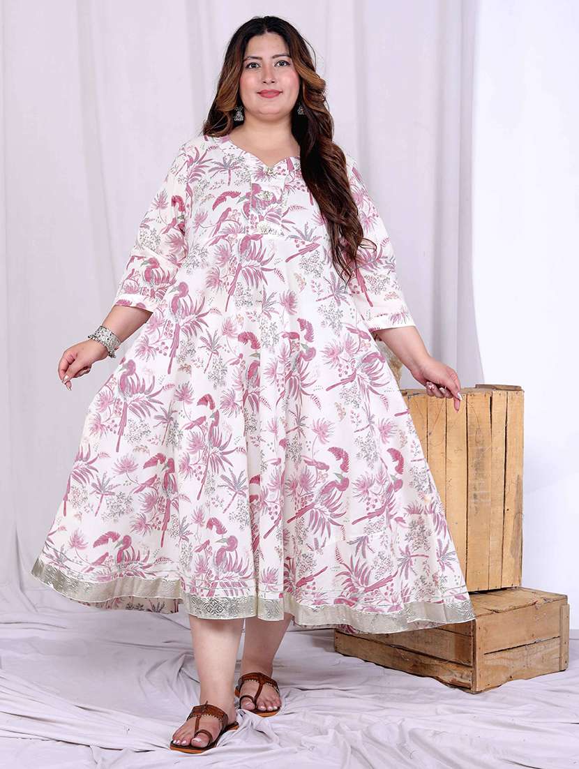 women plus size printed three quarter sleeve anarkali kurta - 22285545 -  Standard Image - 1