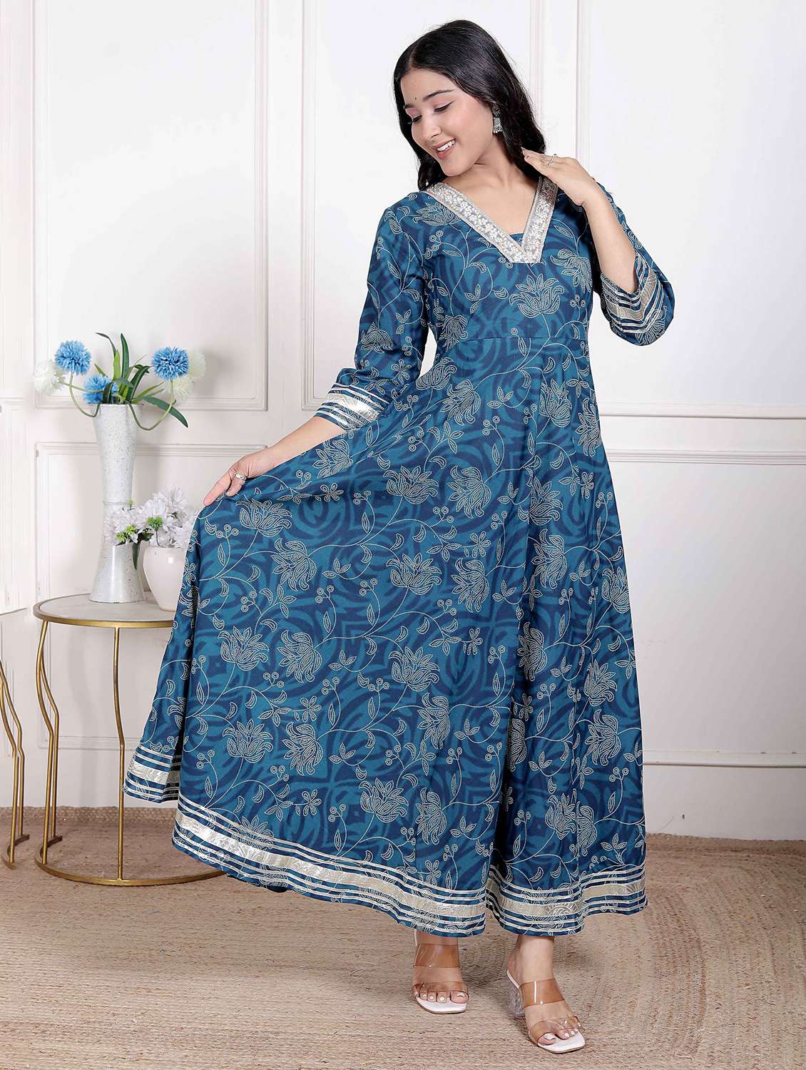 women printed three quarter sleeve anarkali kurta - 22285547 -  Standard Image - 1