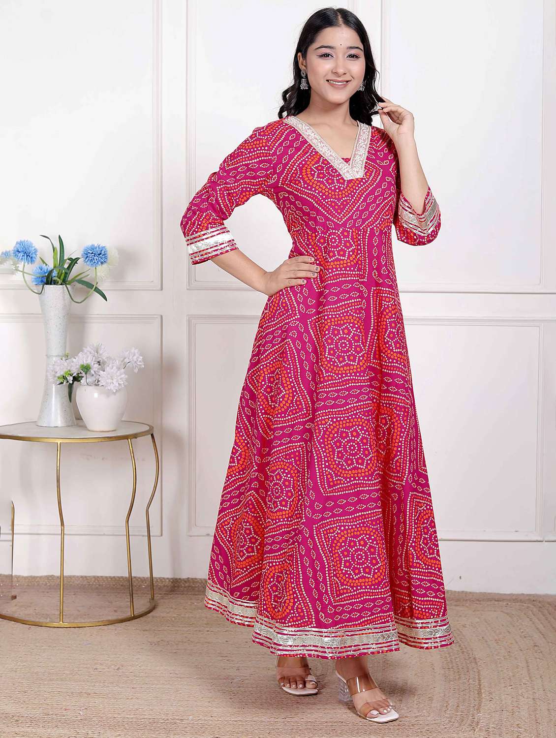 women printed three quarter sleeve anarkali kurta - 22285549 -  Standard Image - 1