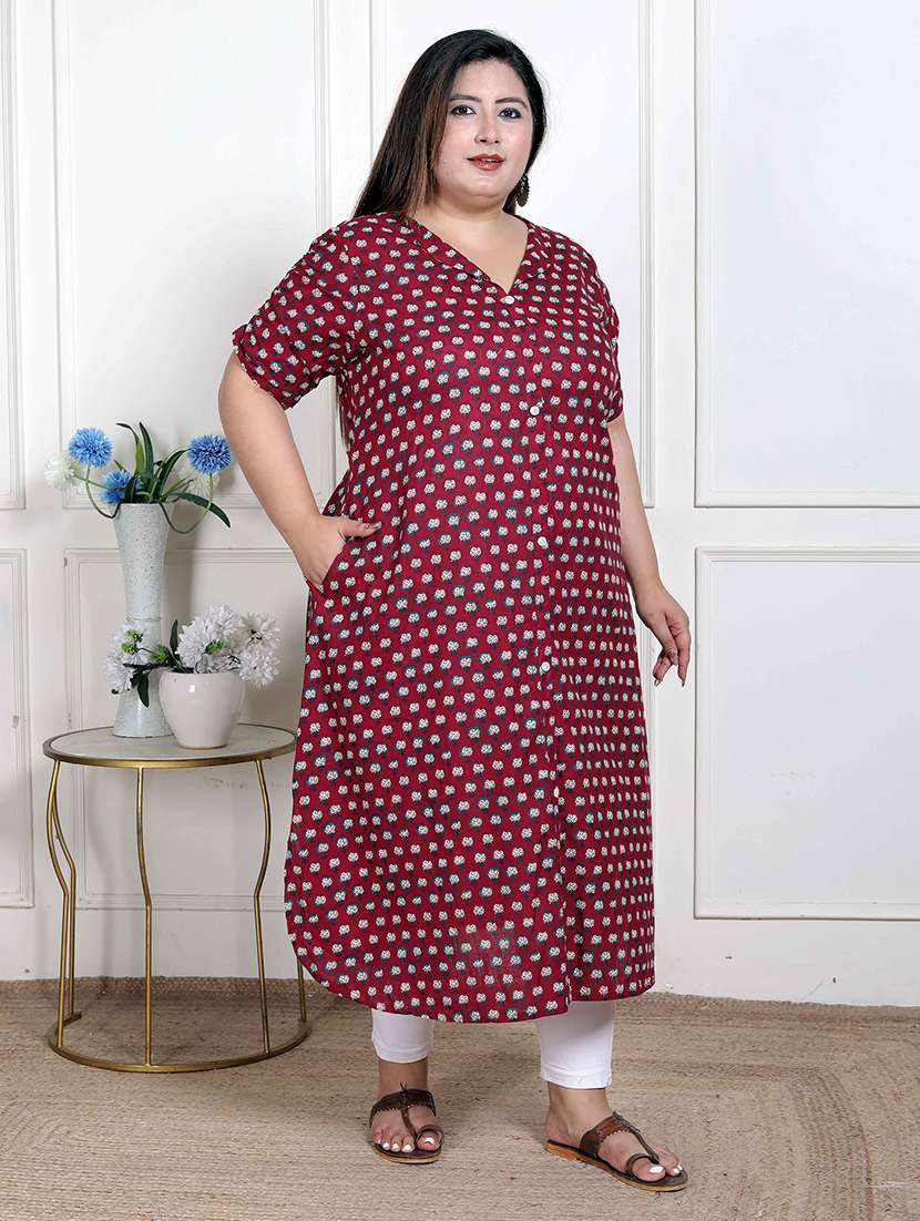 women plus size floral printed short sleeve a-liine kurta - 22285553 -  Standard Image - 1