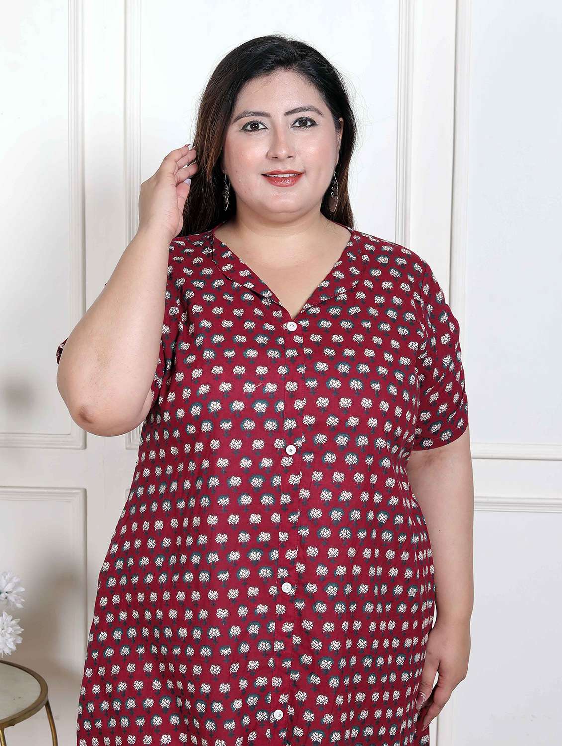 women plus size floral printed short sleeve a-liine kurta - 22285553 -  Standard Image - 4