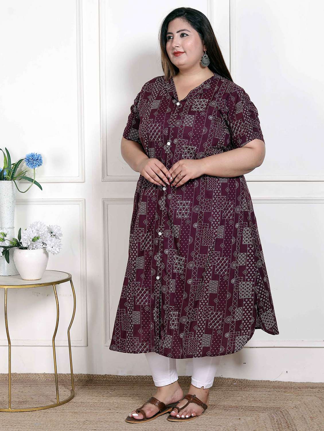 women plus size printed short sleeve a-liine kurta - 22285554 -  Standard Image - 1