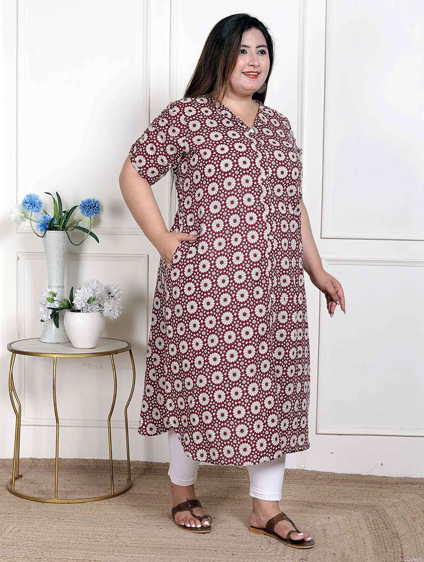 women plus size printed short sleeve a-liine kurta - 22285555 -  Standard Image - 1