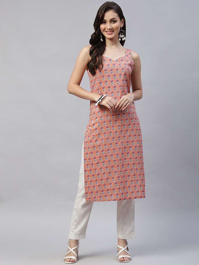 women floral shoulder strap straight kurta - 22285557 -  Standard Image - 1