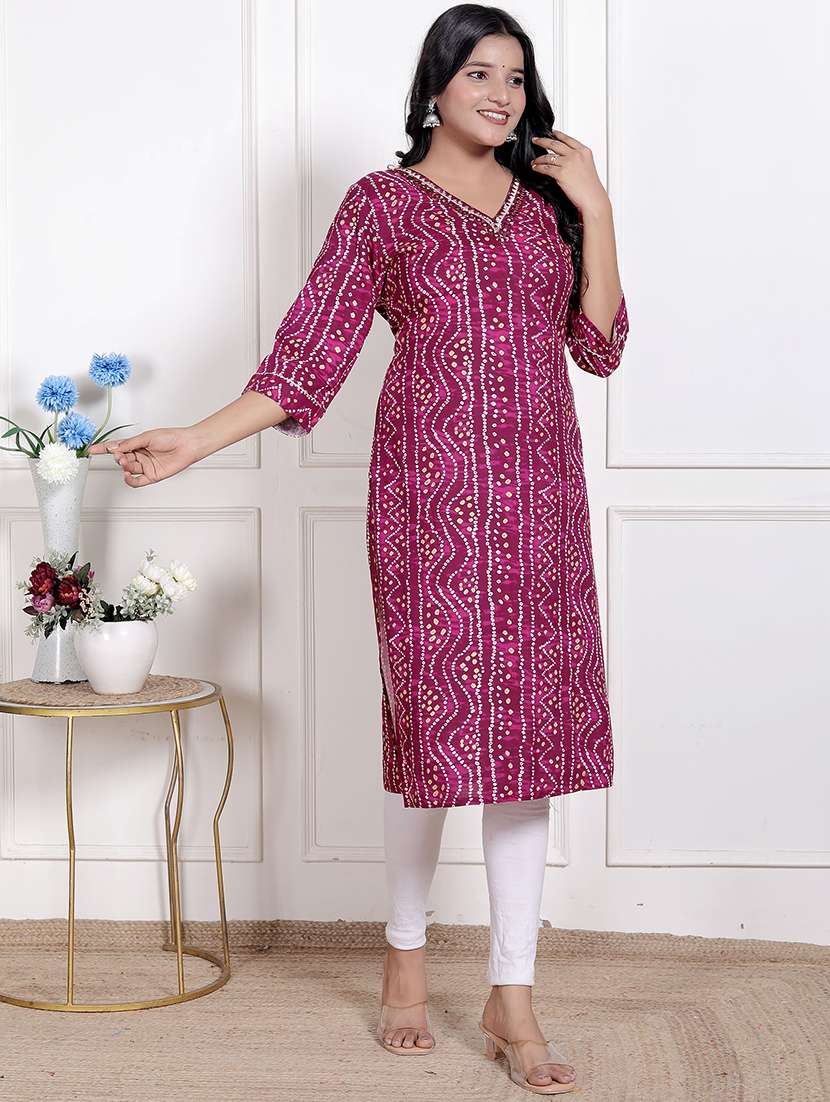 women printed three quarter sleeve straight kurta - 22285561 -  Standard Image - 1
