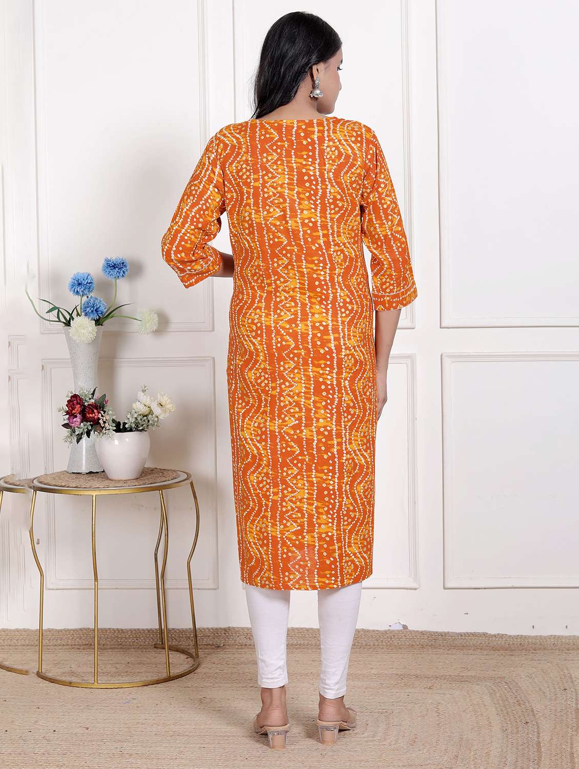 women printed three quarter sleeve straight kurta - 22285562 -  Standard Image - 4