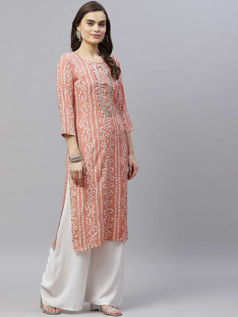women printed three quarter sleeve straight kurta - 22285563 -  Standard Image - 1