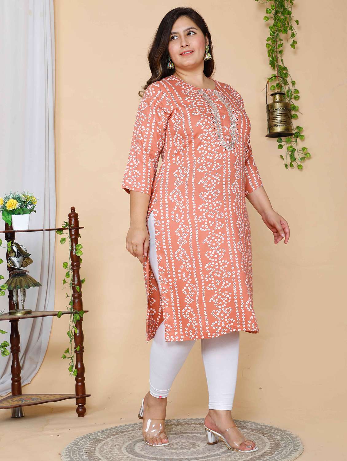 women printed three quarter sleeve straight kurta - 22285564 -  Standard Image - 1