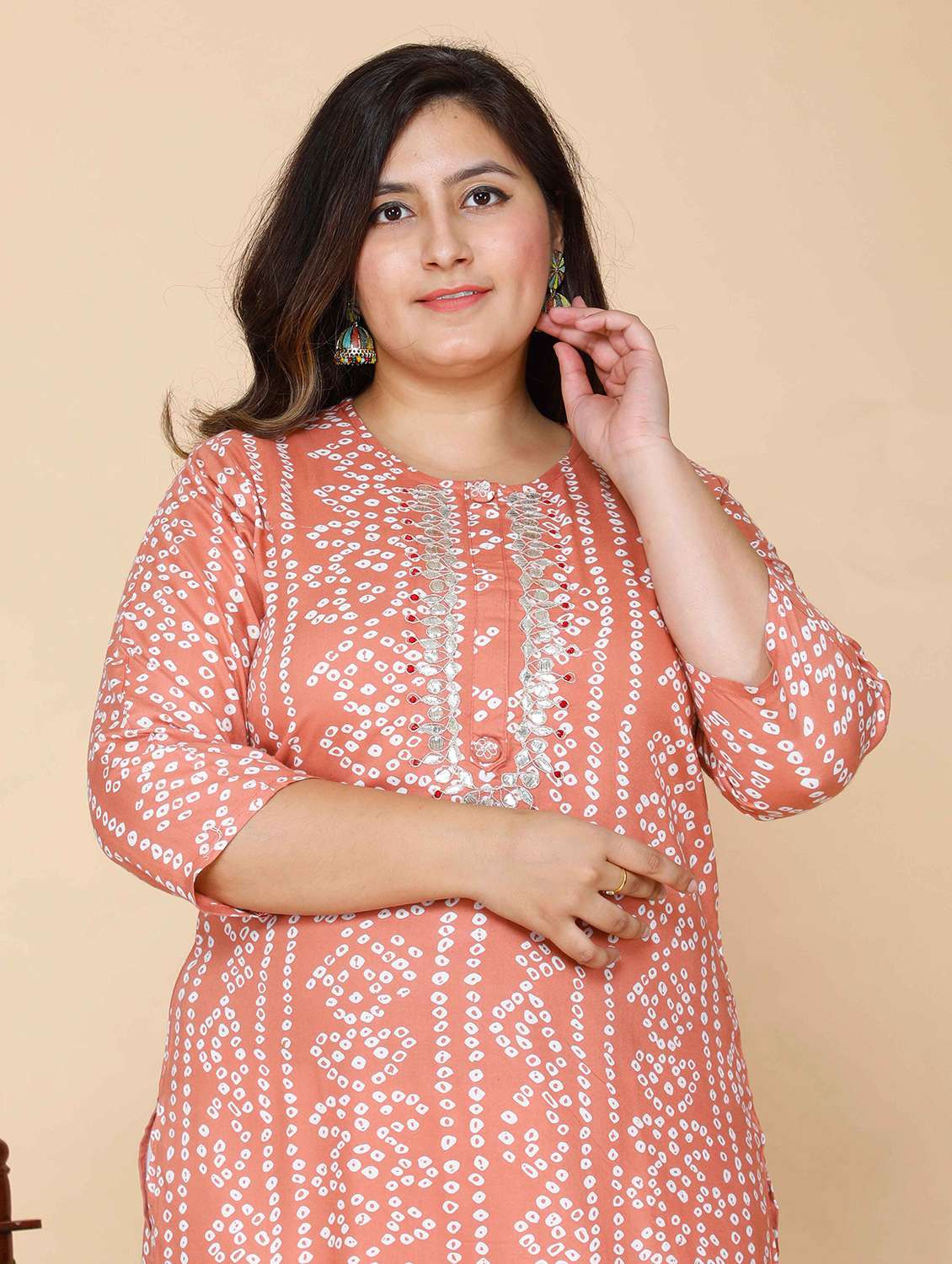 women printed three quarter sleeve straight kurta - 22285564 -  Standard Image - 4
