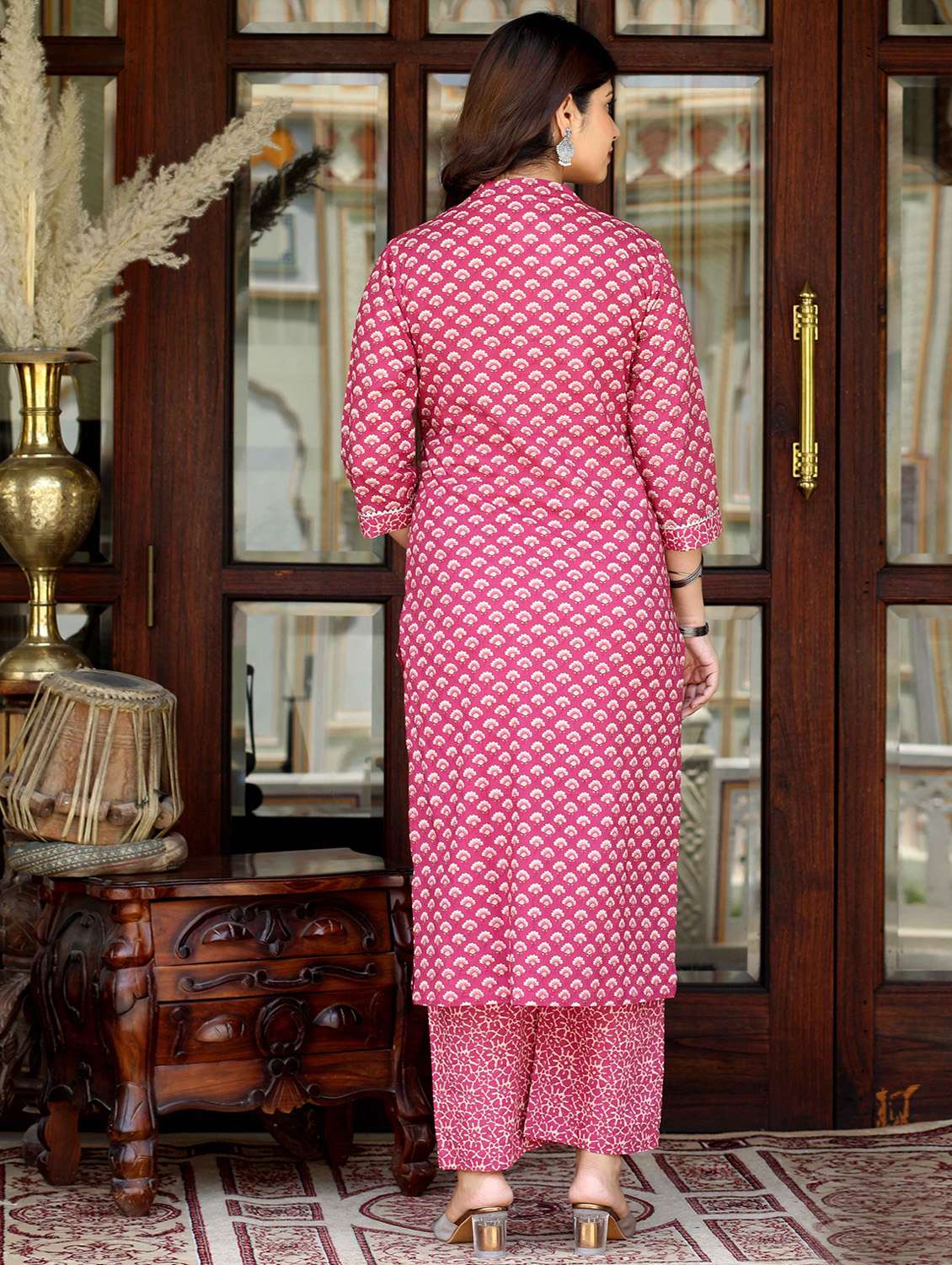 women printed three quarter sleeve kurta palazzo with dupatta set - 22285570 -  Standard Image - 4