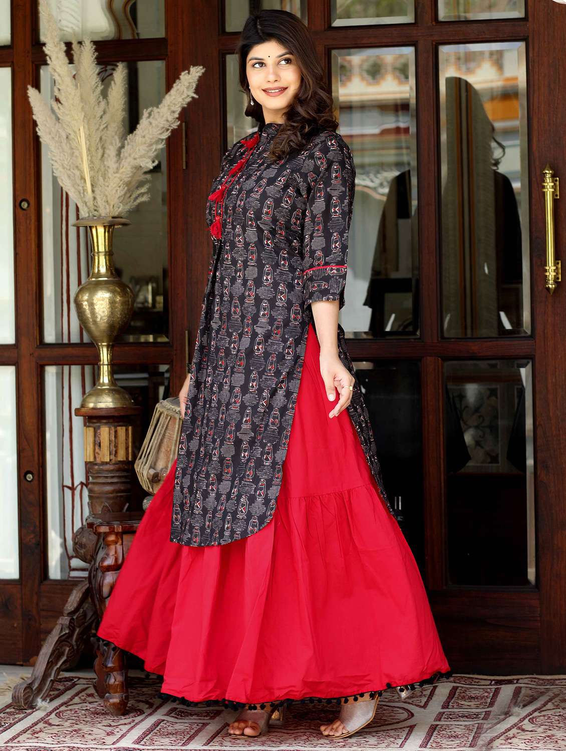 women printed three quarter sleeve kurta skirt set - 22285579 -  Standard Image - 1