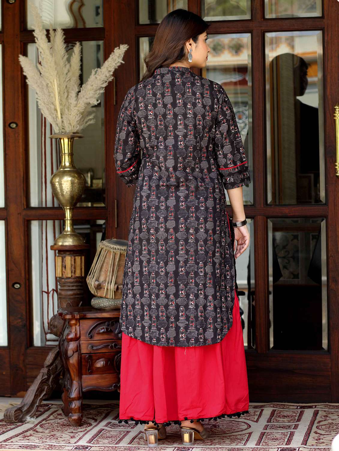 women printed three quarter sleeve kurta skirt set - 22285579 -  Standard Image - 4