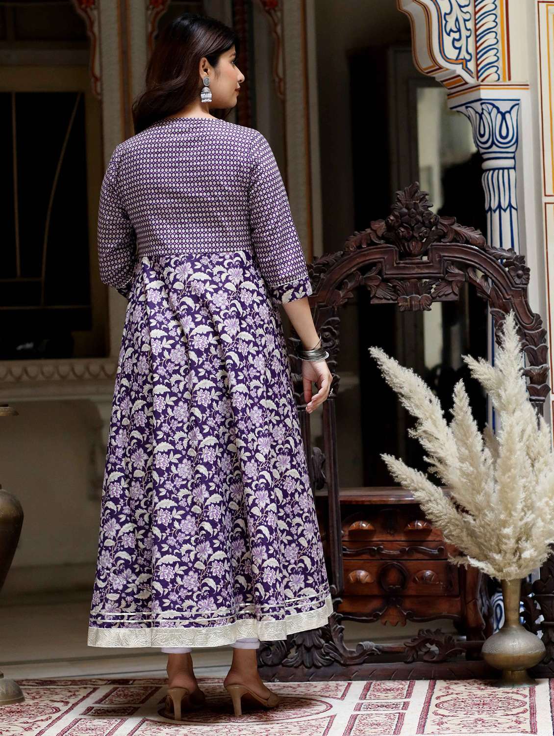 women printed three quarter sleeve kurta with dupatta set - 22285596 -  Standard Image - 4