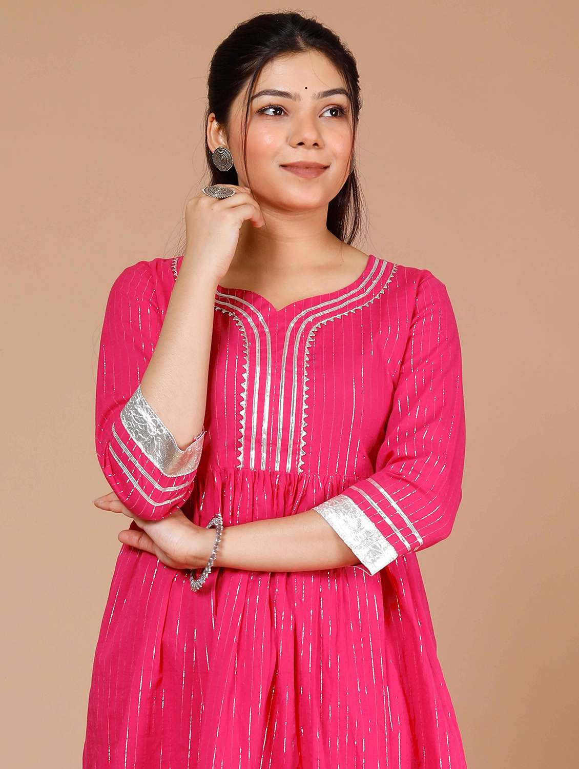 women striped three quarter sleeve kurta sharara set - 22285611 -  Standard Image - 4