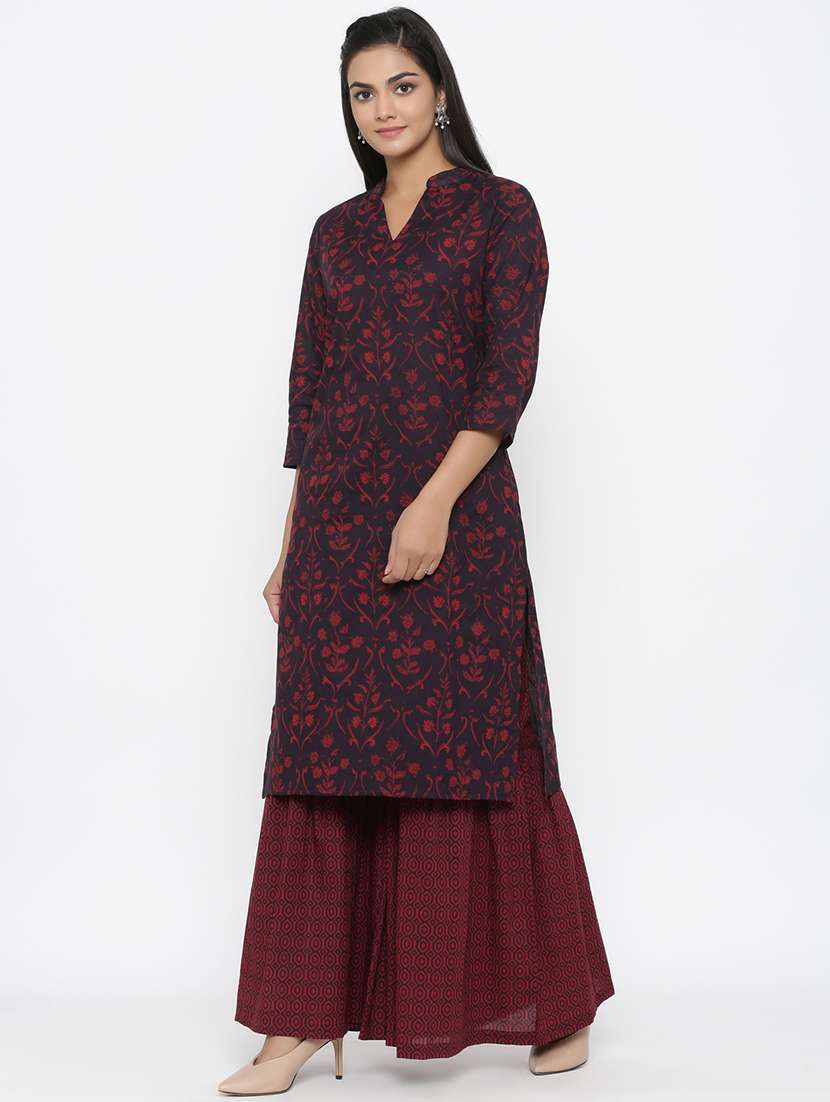 women printed three quarter sleeve kurta sharara set - 22285612 -  Standard Image - 1