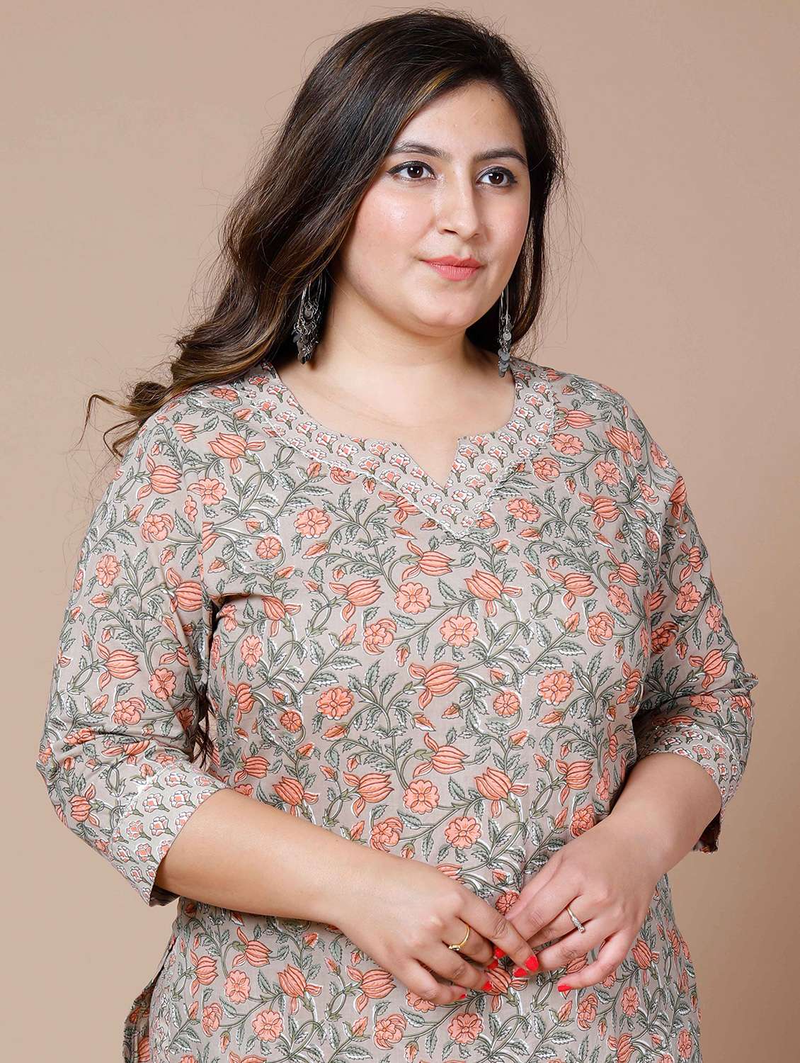 women plus size floral three quarter sleeve kurta palazzo set - 22285629 -  Standard Image - 4